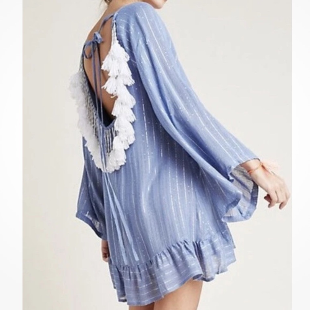 Anthropologie‎ Sundress Indiana Tasseled  Powder Blue Tassel Cover-Up M/L